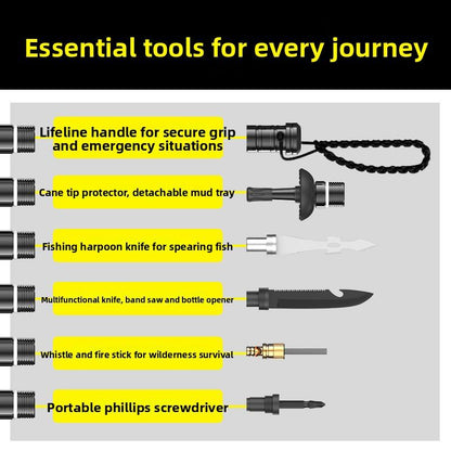 7-in-1 Tactical Trekking Pole - Retractable, Foldable, Multifunctional