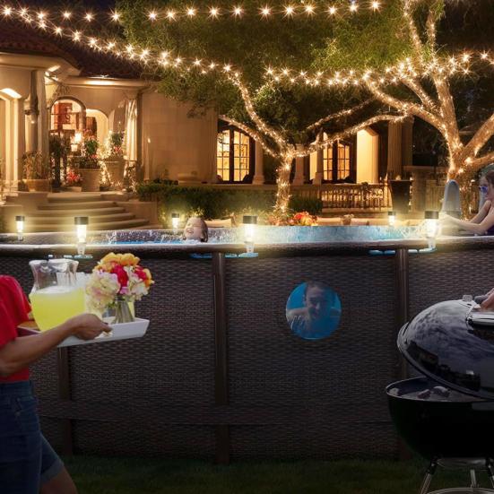 Solar Powered Waterproof Above Ground Pool Fence Lights Warm White Light Outdoor Framed Swimming Pool Fence Decorative LED Lights