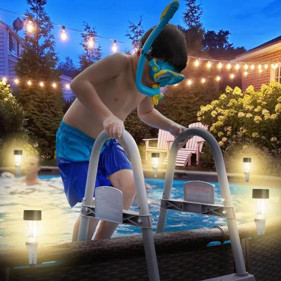 Solar Powered Waterproof Above Ground Pool Fence Lights Warm White Light Outdoor Framed Swimming Pool Fence Decorative LED Lights