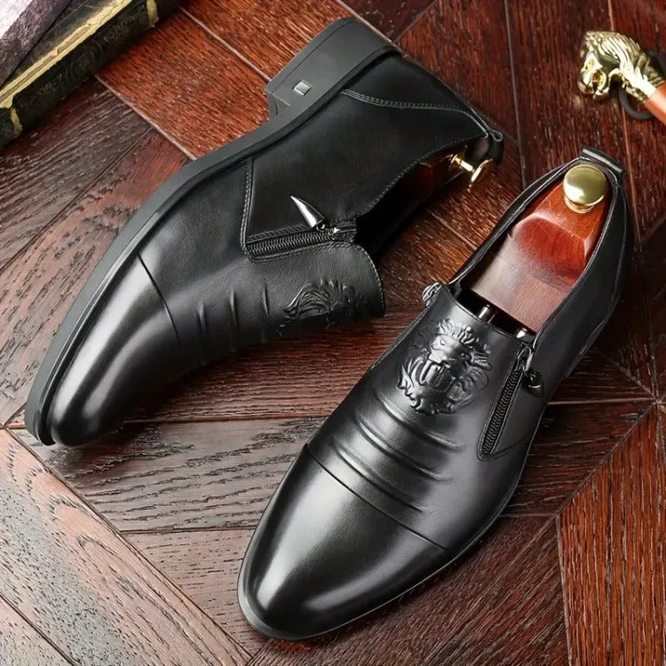 Italian Hand-embossed Zipper Leather Shoes