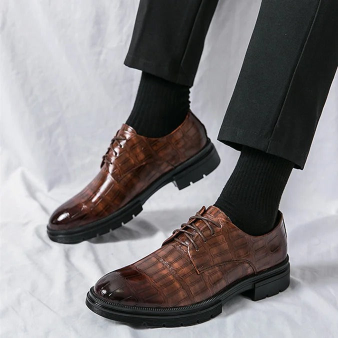 ✅High -quality Dedication✅Men's Handmade Crocodile Print Casual Business Leather Shoes