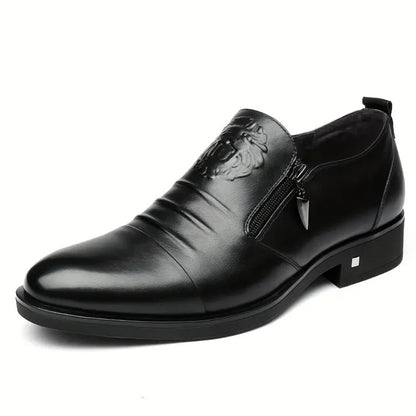 Italian Hand-embossed Zipper Leather Shoes