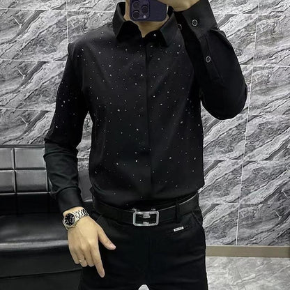 Fashionable Business Sparkling Diamond Starry Sky Long Sleeve Shirt