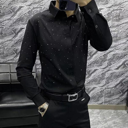 Fashionable Business Sparkling Diamond Starry Sky Long Sleeve Shirt