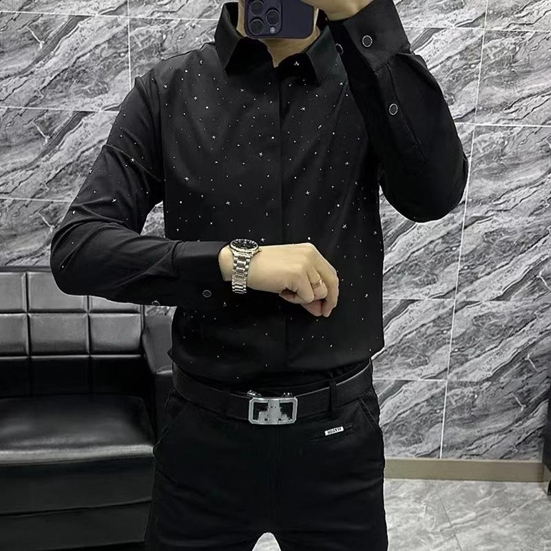 Fashionable Business Sparkling Diamond Starry Sky Long Sleeve Shirt