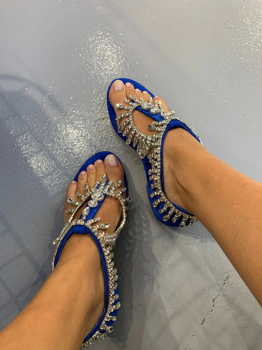 Blue Fringe Diamond Sandals